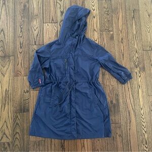 Prada Sport Navy Raincoat with Hood and Drawstring Waist